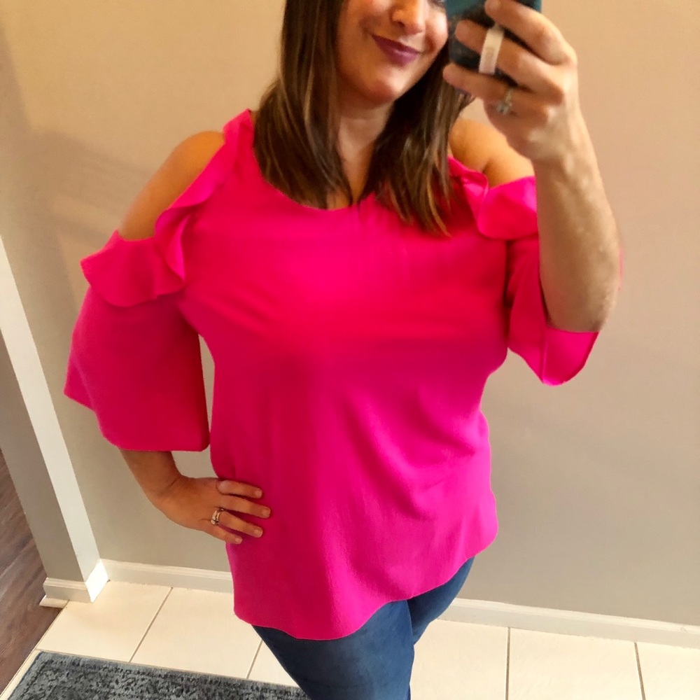 Pretty in Pink Cold Shoulder Ruffle Top